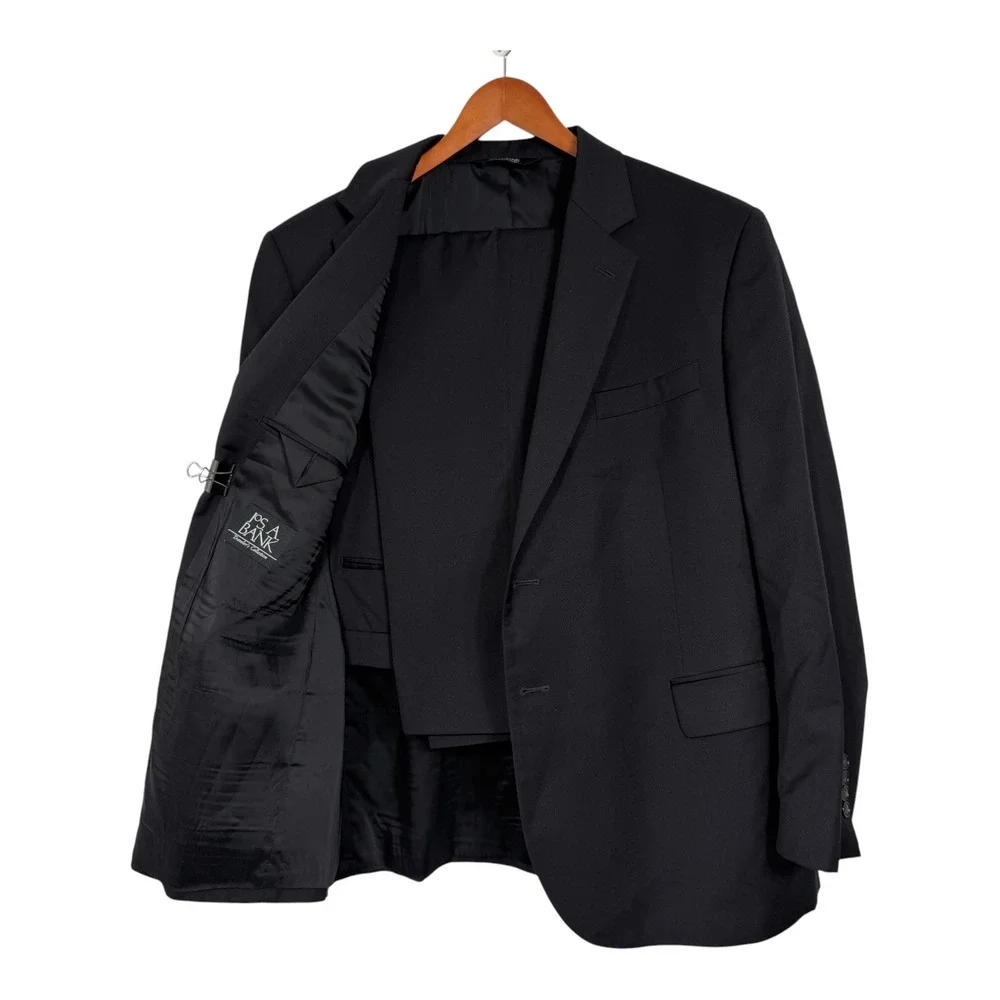 Jos. A. Bank Traveler Suit Mens 44 Short 42 Waist Black 100% Wool 2-Button